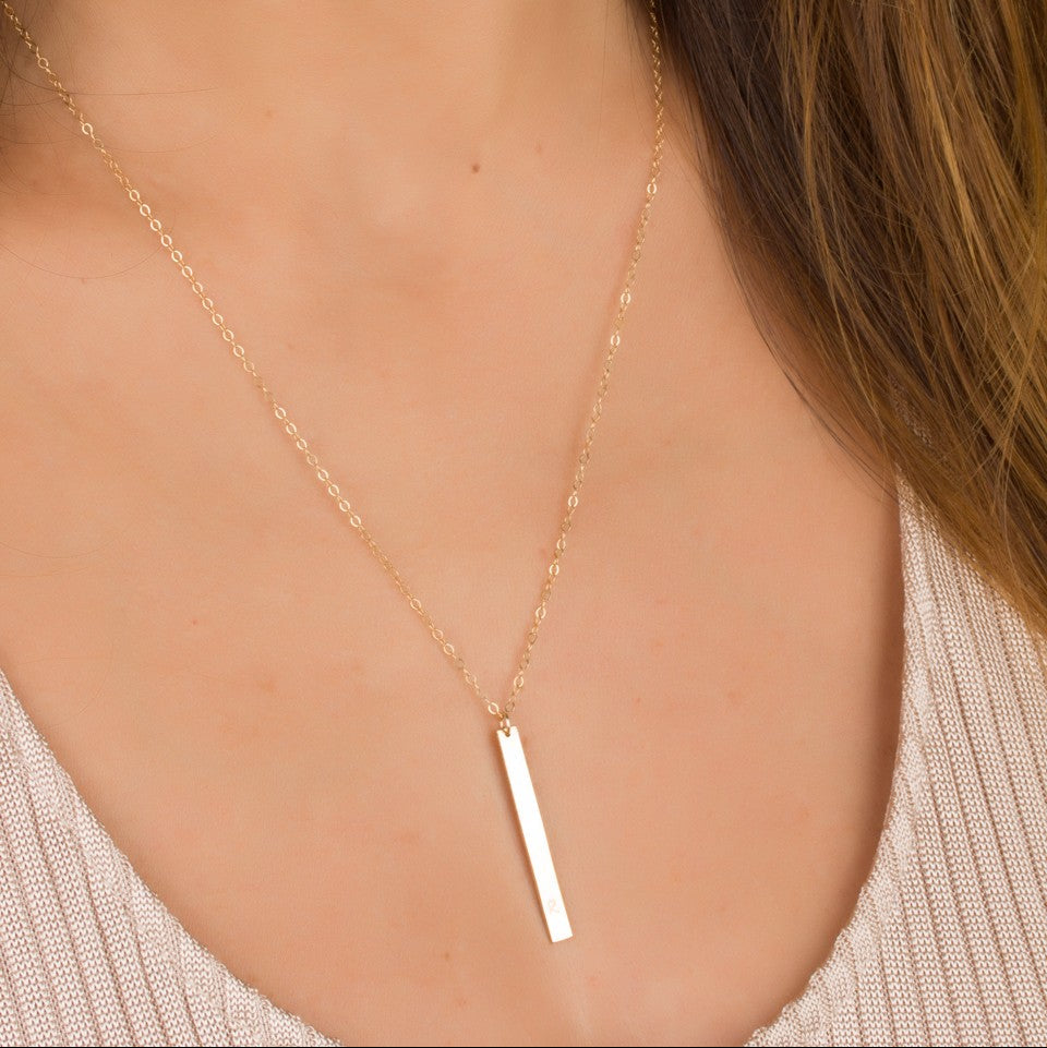 The SIGNATURE Bar - Vertical Engraved Necklace - TalkPeng