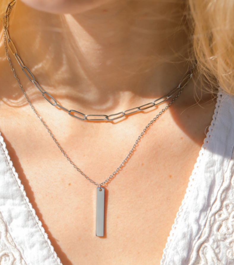 CUSTOM Engraved Vertical Bar Necklace - TalkPeng